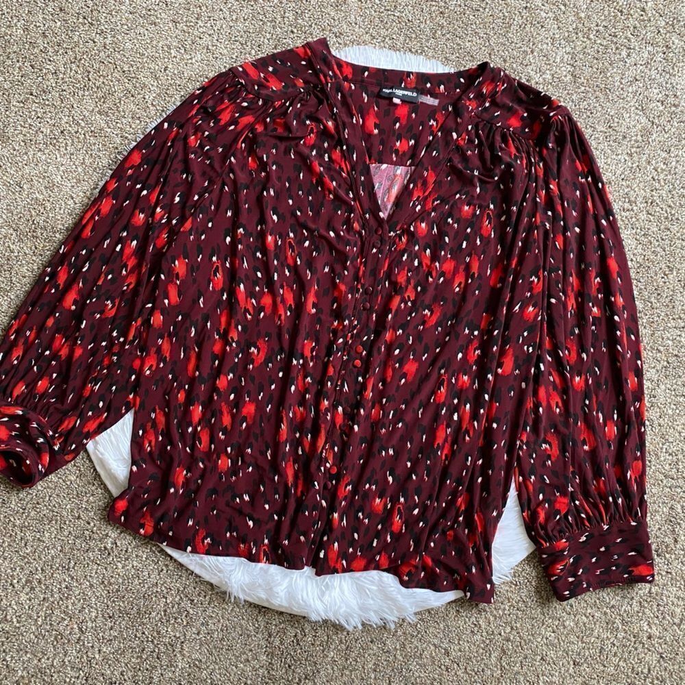 Karl Lagerfeld Paris Long‎ Sleeve Button Down Top Womens Size 3X Stretchy